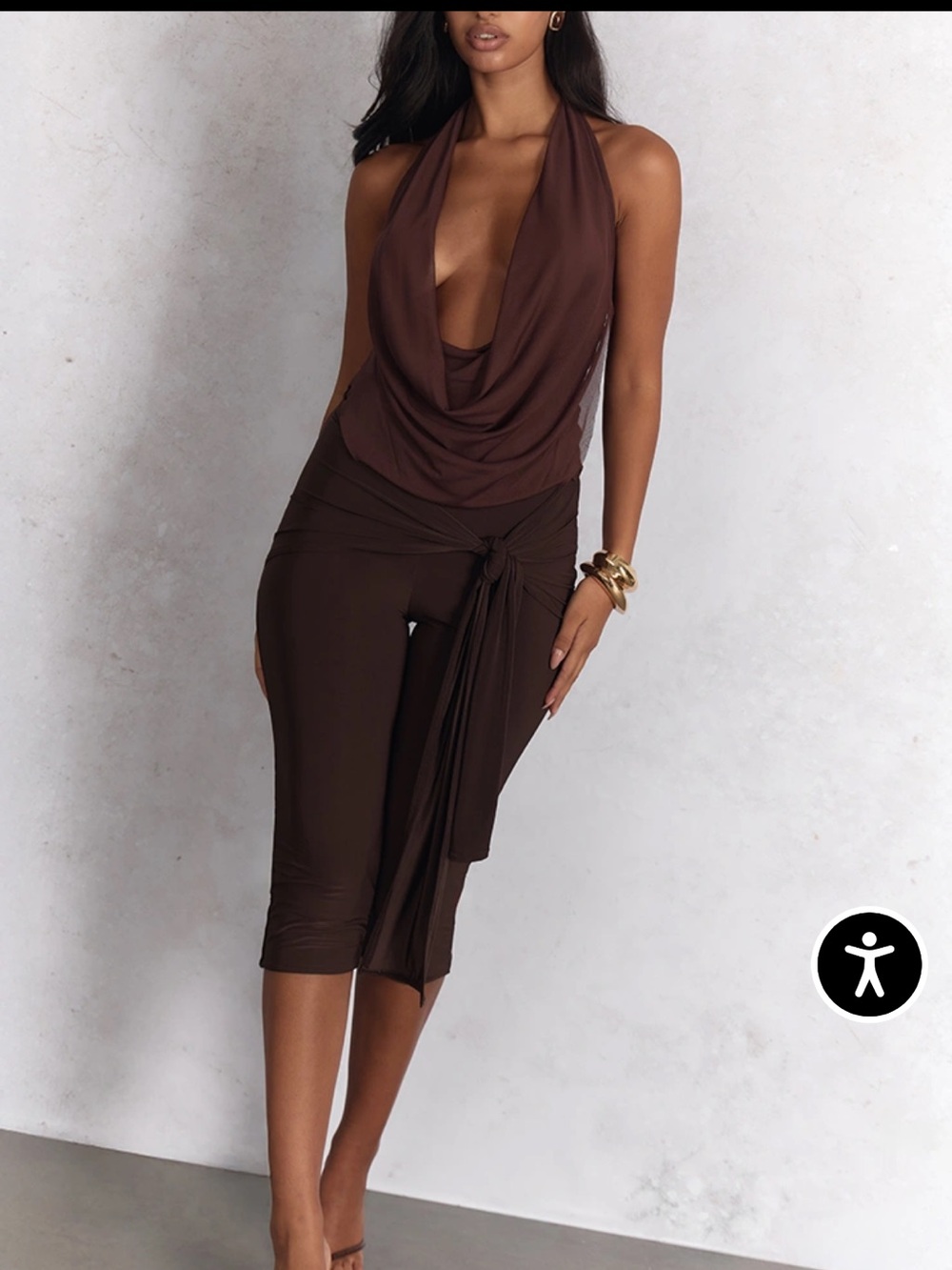 PrettyLittleThing chocolate double layer, slinky wrap, capri